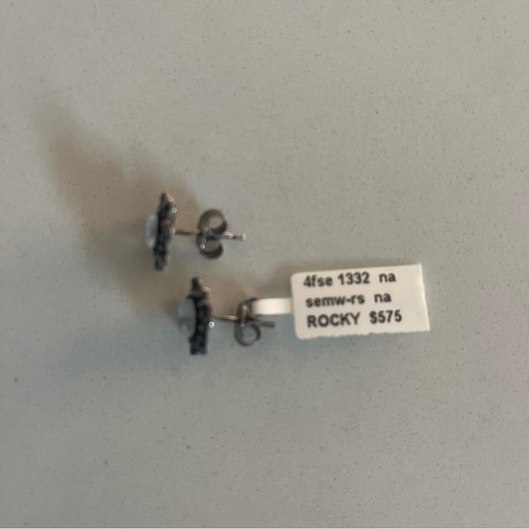 One of a kind Rainbow Moonstone with Diamond Earrings - Picture 7 of 9